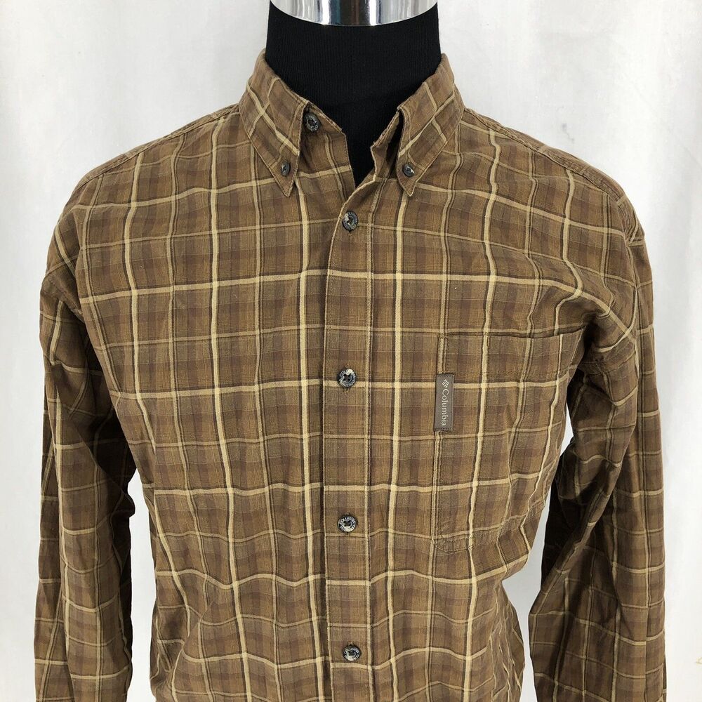 Columbia Brown Plaid Long Sleeve Button Down Shirt AM7111 Large
